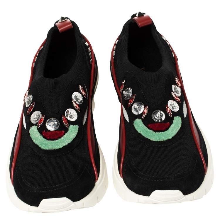 Pre Owned Valentino Multicolor Stretch Knit and Leather Embellished Sock Trainers Size 38