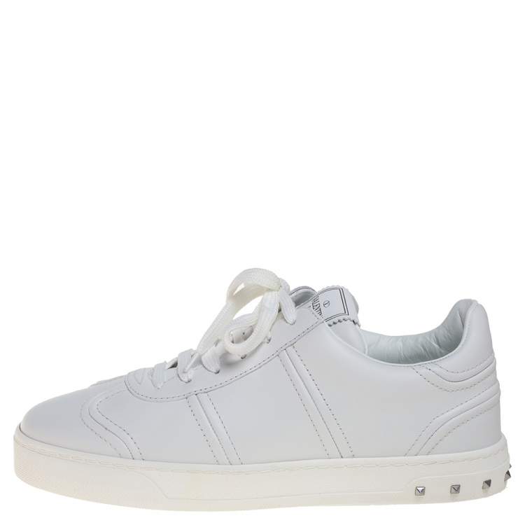 Pre Owned Valentino White Leather Rockstud Fly Crew Sneakers Size 39.5