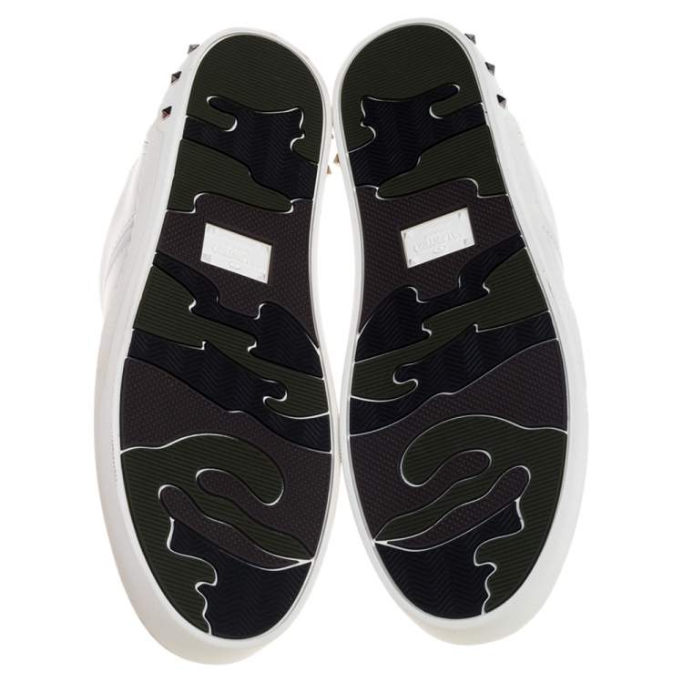 Pre Owned Valentino White Leather Rockstud Fly Crew Sneakers Size 39.5