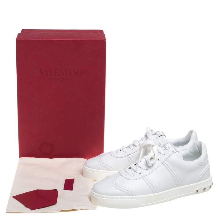Pre Owned Valentino White Leather Rockstud Fly Crew Sneakers Size 39.5