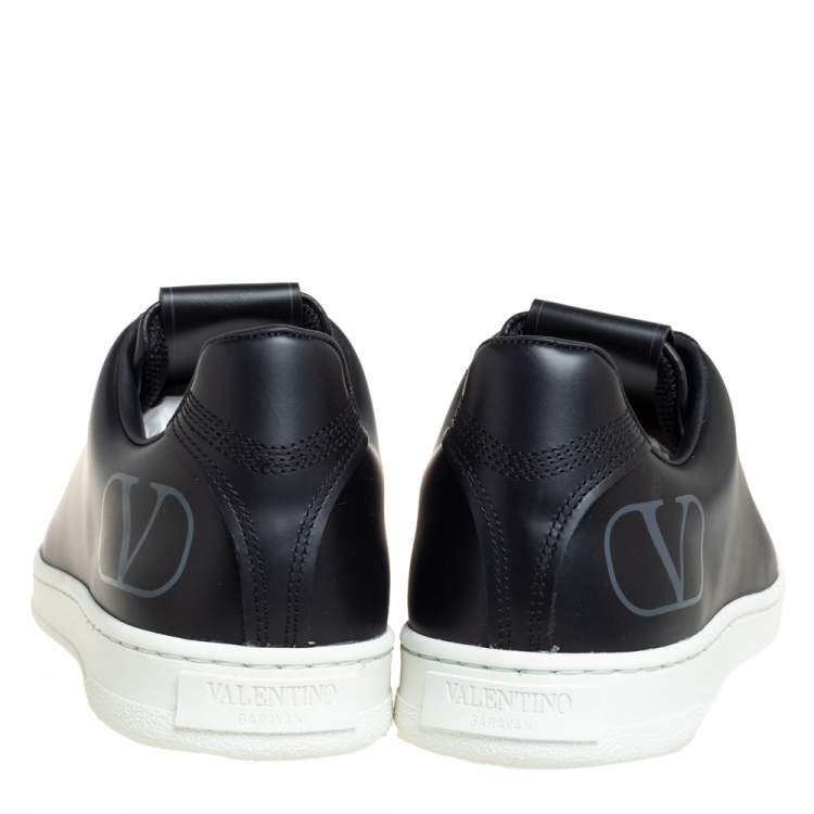 Pre Owned Valentino Black Leather V Logo Low Top Sneakers Size 39