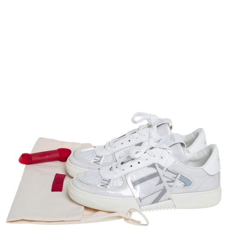 Pre Owned Valentino White Leather And PVC VLTN Low Top Sneakers Size 38