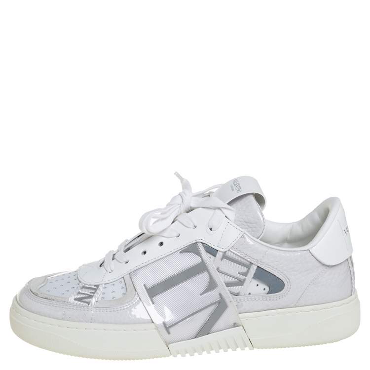 Pre Owned Valentino White Leather And PVC VLTN Low Top Sneakers Size 38
