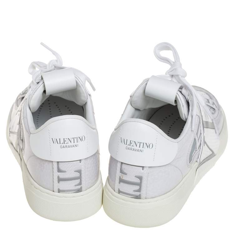 Pre Owned Valentino White Leather And PVC VLTN Low Top Sneakers Size 38