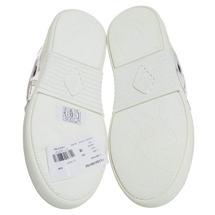 Pre Owned Valentino White Leather And PVC VLTN Low Top Sneakers Size 38