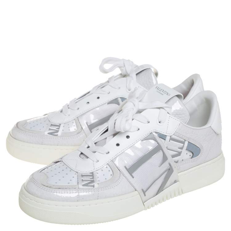 Pre Owned Valentino White Leather And PVC VLTN Low Top Sneakers Size 38