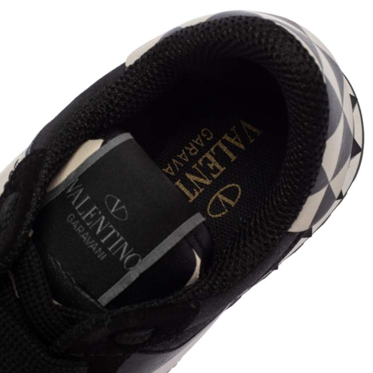 Pre Owned Valentino Black/White Camouflage Leather and Suede Rockstud Trainer Sneakers Size 37.5