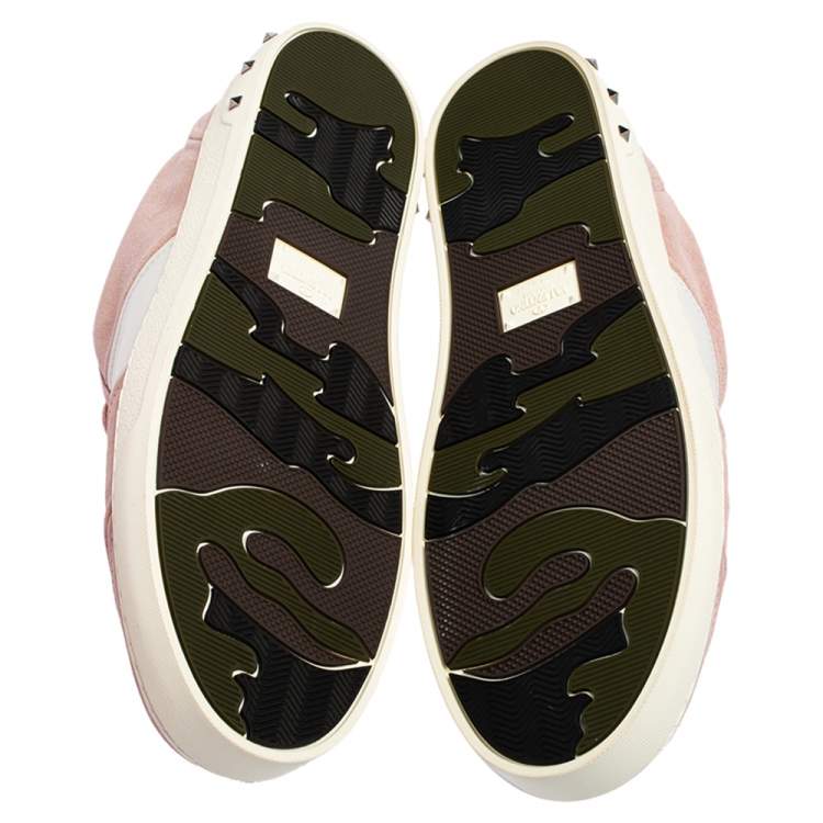 Pre Owned Valentino Light Pink/White Suede and Leather Fly Crew Low Top Sneakers Size 41