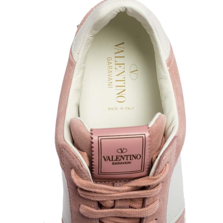 Pre Owned Valentino Light Pink/White Suede and Leather Fly Crew Low Top Sneakers Size 41