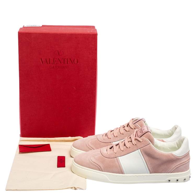 Pre Owned Valentino Light Pink/White Suede and Leather Fly Crew Low Top Sneakers Size 41
