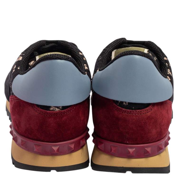 Pre Owned Valentino Black/Red Leather, Lace Rockrunner  Sneakers Size 40