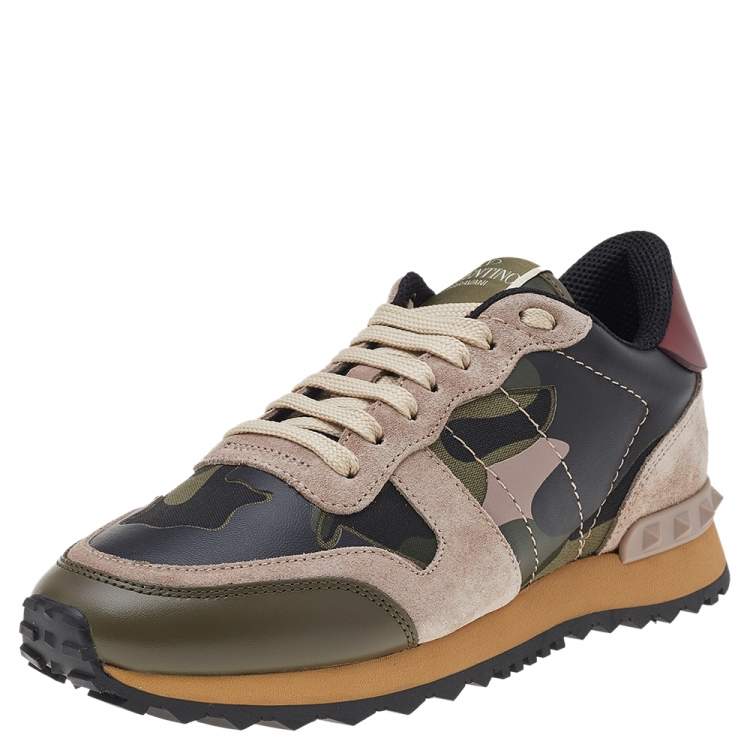 Pre Owned Valentino Multicolor Camouflage Print Canvas And Suede Rockrunner Low Top Sneakers Size EU 40