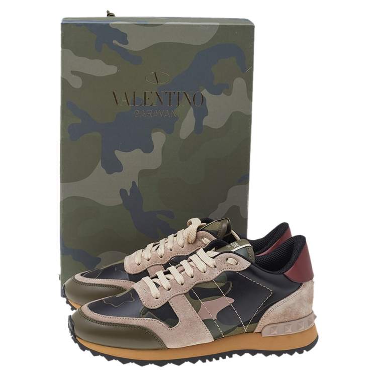 Pre Owned Valentino Multicolor Camouflage Print Canvas And Suede Rockrunner Low Top Sneakers Size EU 40