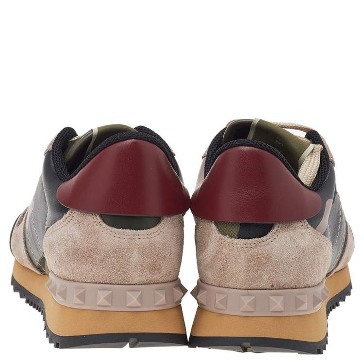 Pre Owned Valentino Multicolor Camouflage Print Canvas And Suede Rockrunner Low Top Sneakers Size EU 40
