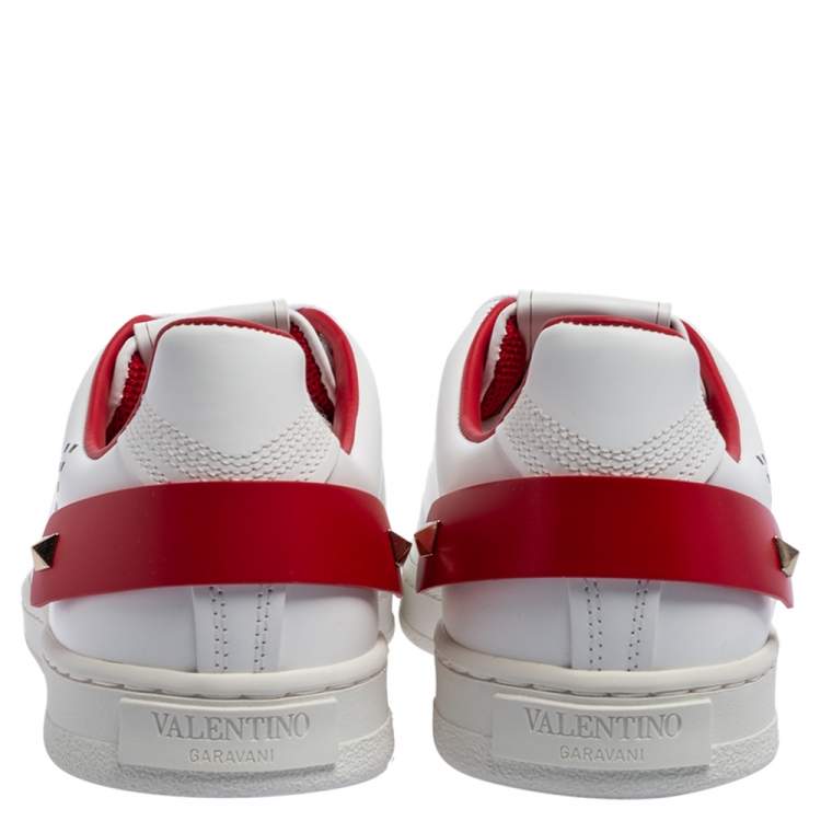 Pre Owned Valentino White Perforated Leather Backnet Rockstud Low Top Sneakers Size 37