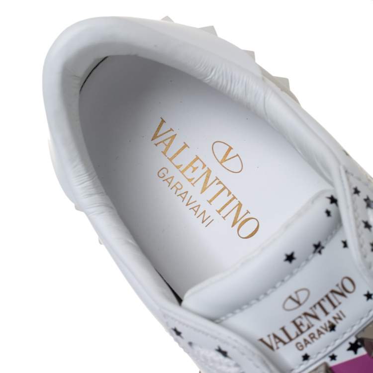 Pre Owned Valentino White/Pink Printed Leather Open Zebra Sneakers Size 37