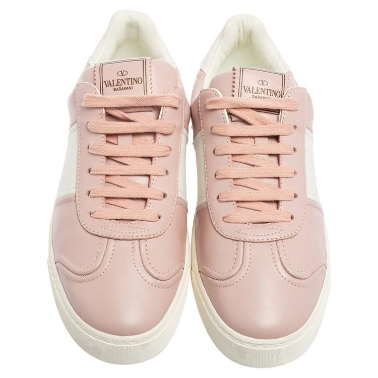 Pre Owned Valentino Pink/White Leather Fly Crew Low-Top Sneakers Size 36.5 
