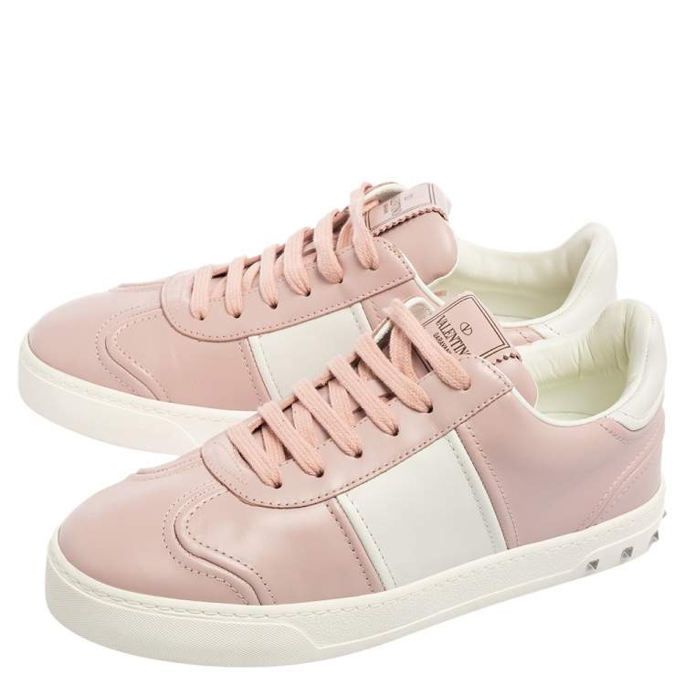 Pre Owned Valentino Pink/White Leather Fly Crew Low-Top Sneakers Size 36.5 