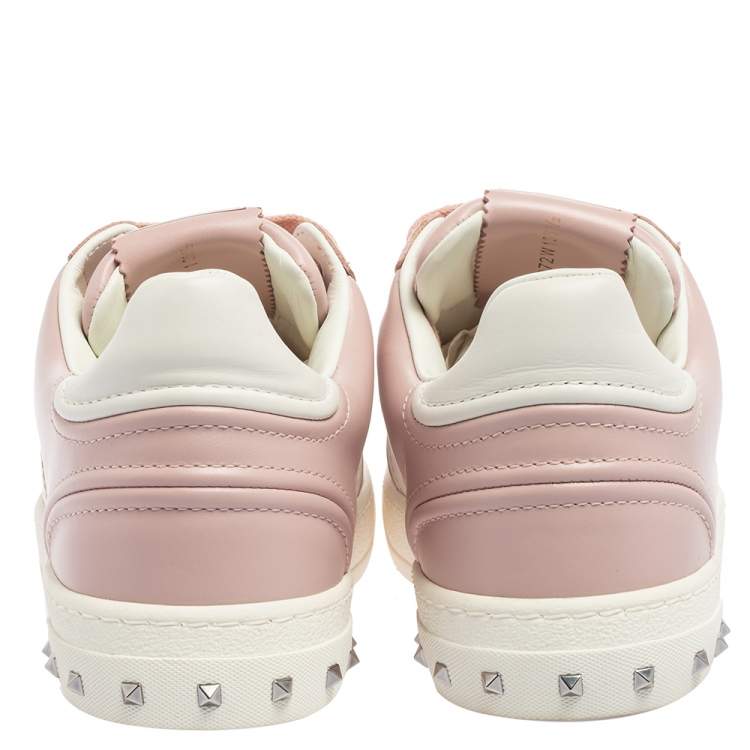 Pre Owned Valentino Pink/White Leather Fly Crew Low-Top Sneakers Size 36.5 