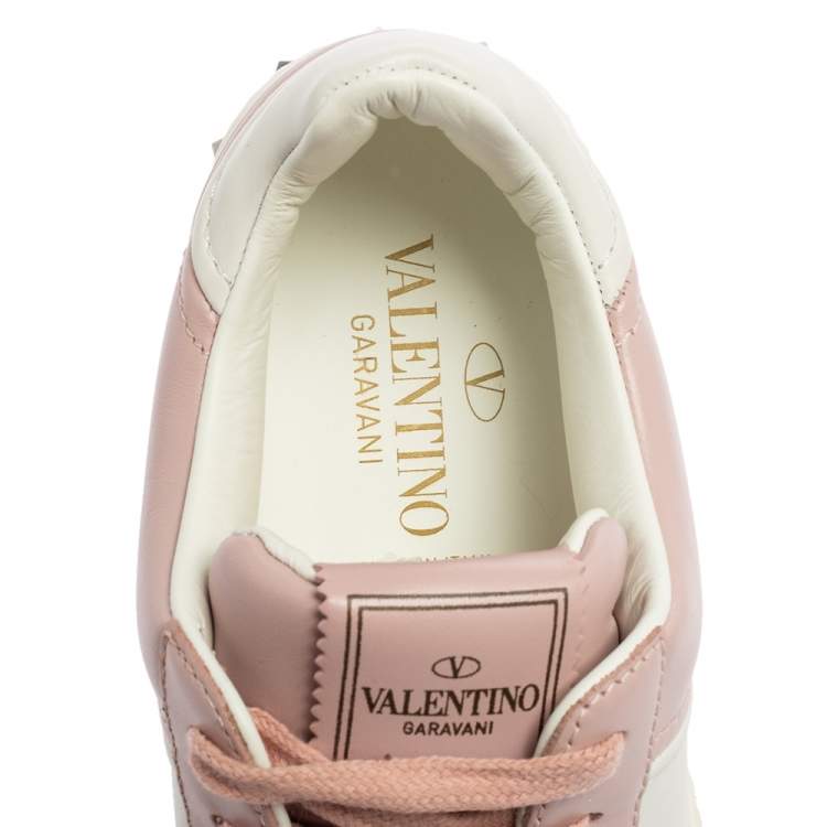 Pre Owned Valentino Pink/White Leather Fly Crew Low-Top Sneakers Size 36.5 