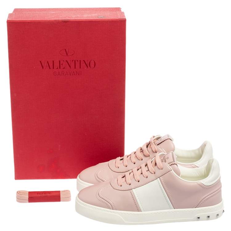 Pre Owned Valentino Pink/White Leather Fly Crew Low-Top Sneakers Size 36.5 