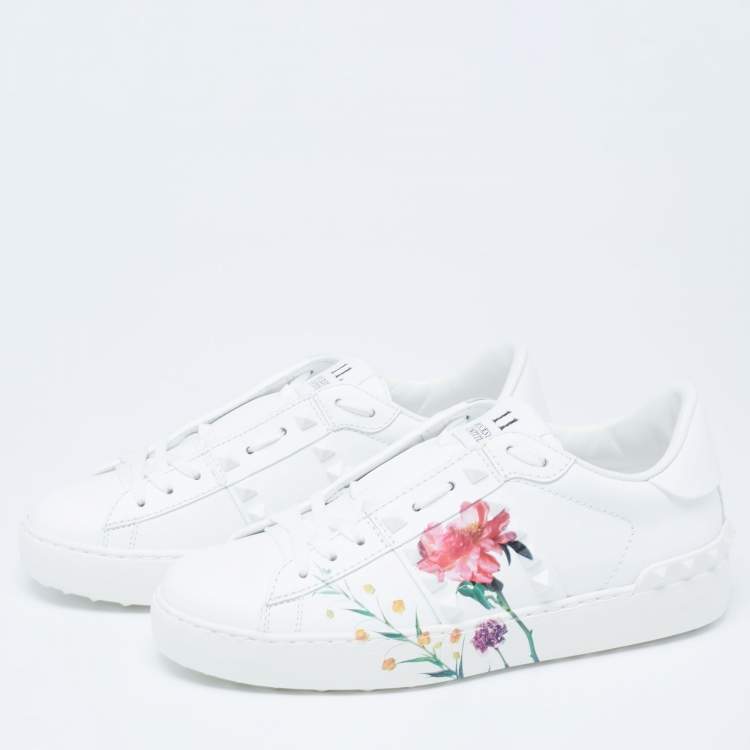 Valentino White Floral Print Rockstud Low-Top Sneakers Size Valentino | TLC