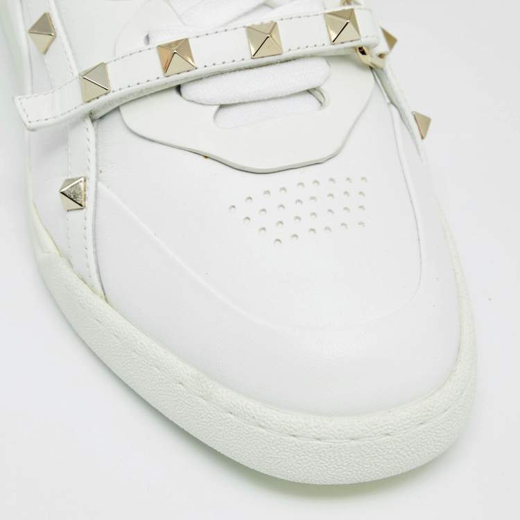 Pre Owned Valentino White Leather Rockstud High Top Sneakers  Size 38.5