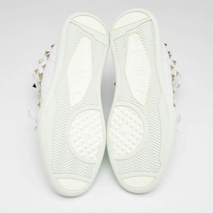 Pre Owned Valentino White Leather Rockstud High Top Sneakers  Size 38.5