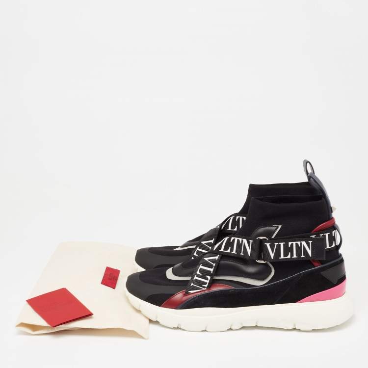 Pre Owned Valentio Garavani Multicolor Knit Fabric And Leather VLTN  High Top Sneakers Size 39