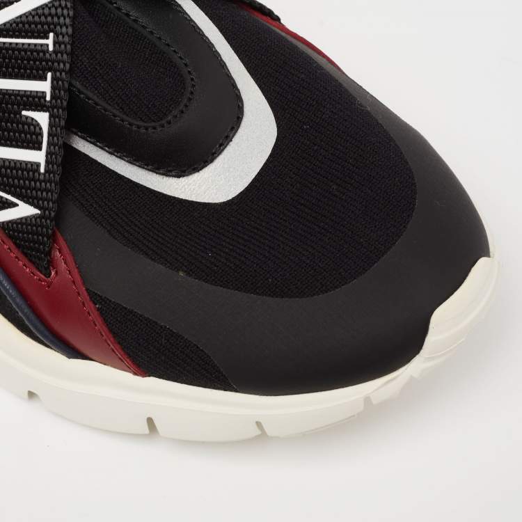 Pre Owned Valentio Garavani Multicolor Knit Fabric And Leather VLTN  High Top Sneakers Size 39