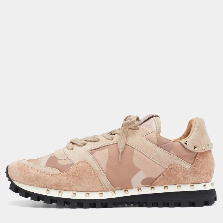 Pre Owned Valentino Multicolor Camouflage Nylon And Suede Rockrunner Low Top Sneakers Size  41