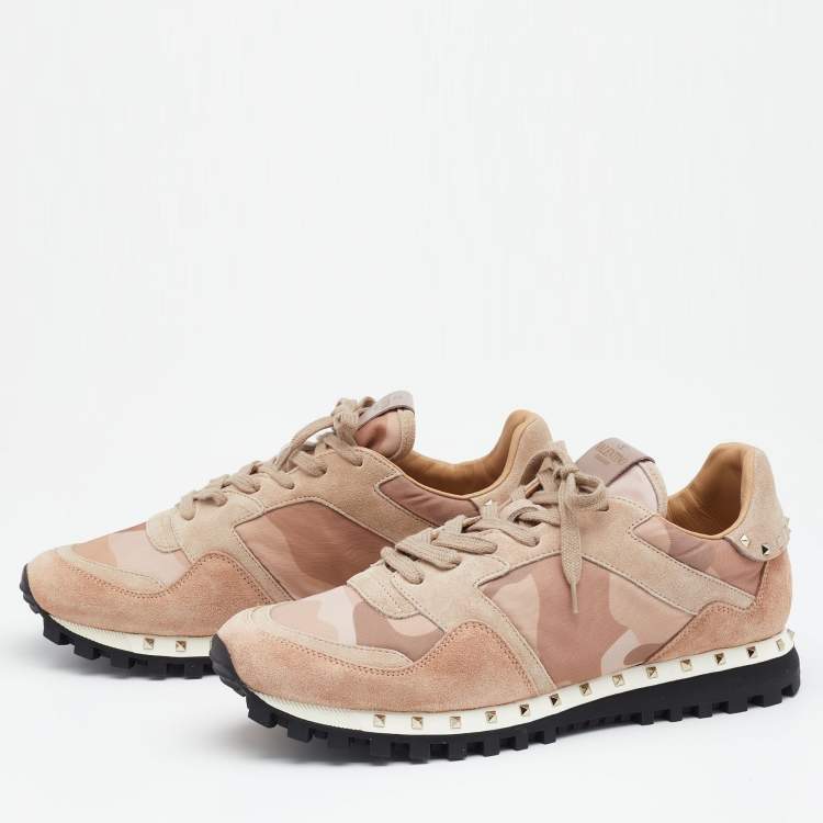 Pre Owned Valentino Multicolor Camouflage Nylon And Suede Rockrunner Low Top Sneakers Size  41