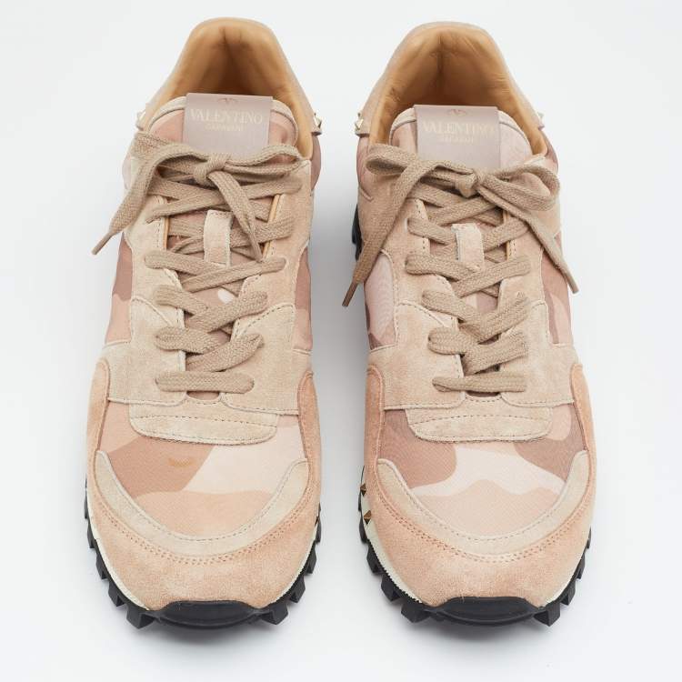 Pre Owned Valentino Multicolor Camouflage Nylon And Suede Rockrunner Low Top Sneakers Size  41