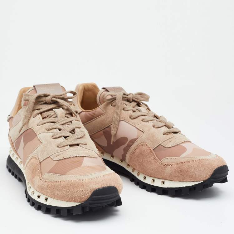 Pre Owned Valentino Multicolor Camouflage Nylon And Suede Rockrunner Low Top Sneakers Size  41