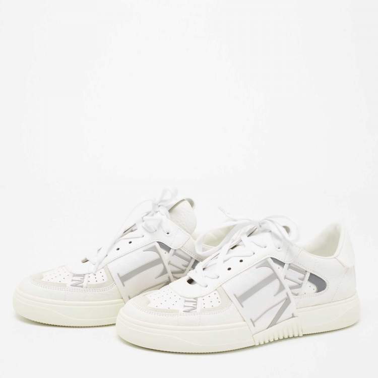 Pre Owned Valentino White Leather And Suede VLTN Low Top Sneakers Size 39