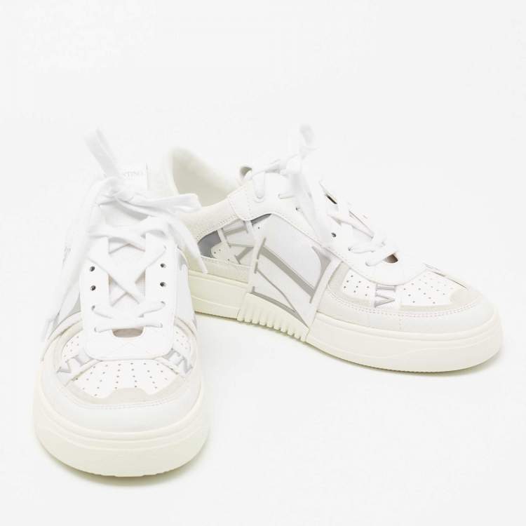 Pre Owned Valentino White Leather And Suede VLTN Low Top Sneakers Size 39
