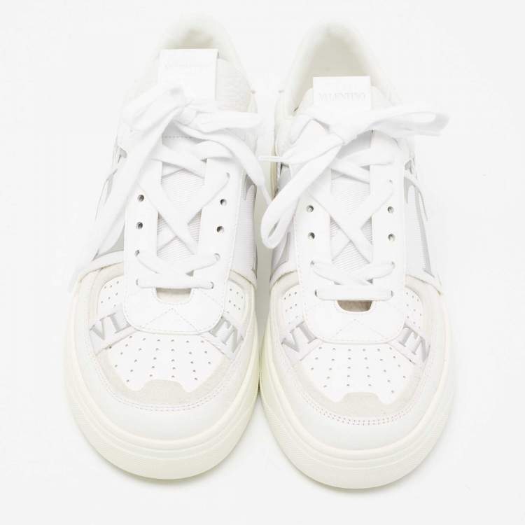 Pre Owned Valentino White Leather And Suede VLTN Low Top Sneakers Size 39