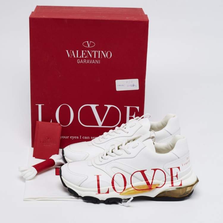 Pre Owned Valentino White Leather Bounce Love Logo Sneakers Size 38.5