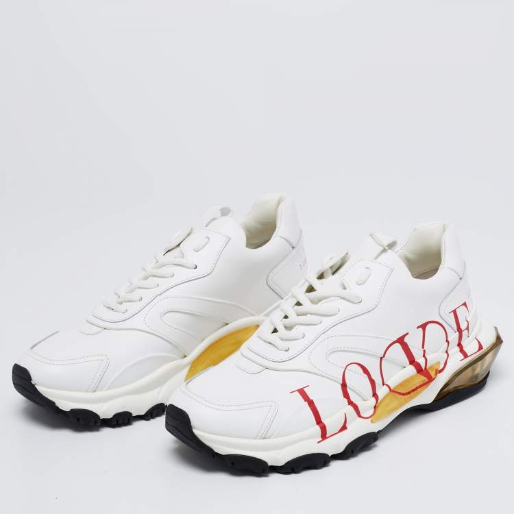 Pre Owned Valentino White Leather Bounce Love Logo Sneakers Size 38.5