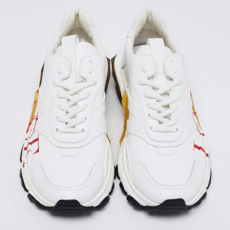 Pre Owned Valentino White Leather Bounce Love Logo Sneakers Size 38.5