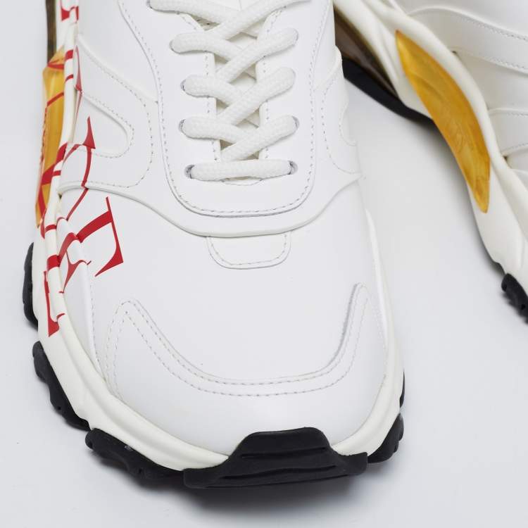 Pre Owned Valentino White Leather Bounce Love Logo Sneakers Size 38.5