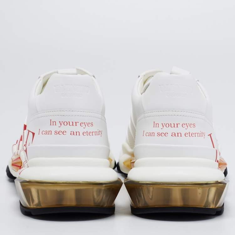 Pre Owned Valentino White Leather Bounce Love Logo Sneakers Size 38.5