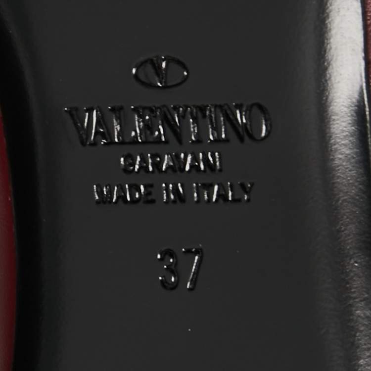 Pre Owned Valentino Burgundy Leather Roman Stud Flat Mules Size 37