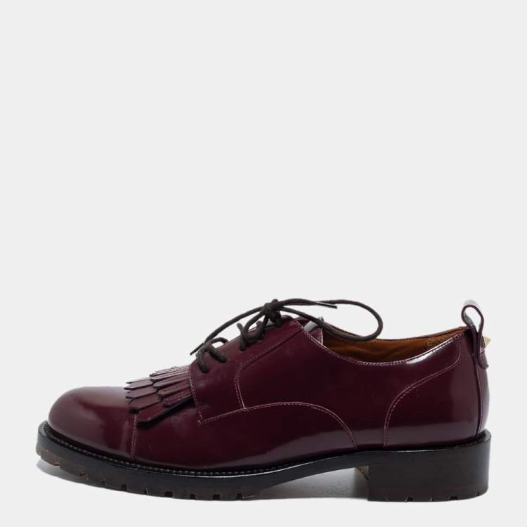 Pre Owned Valentino Burgundy Leather Fringe Derby Size 37
