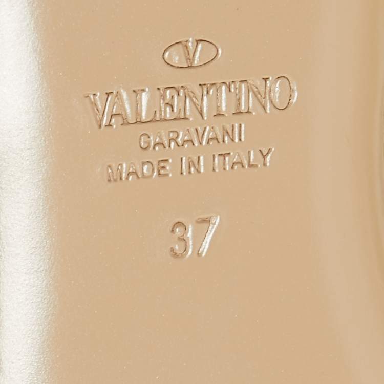 Pre Owned Valentino Light Yellow Leather Rockstud Flat Slides Size 37