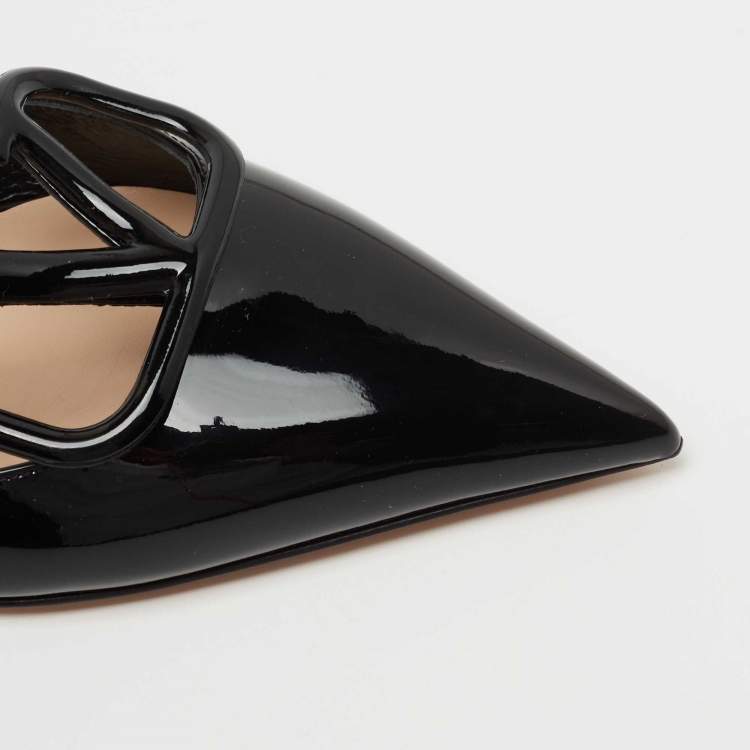 Pre Owned Valentino Black Patent VLogo Mules Size 37