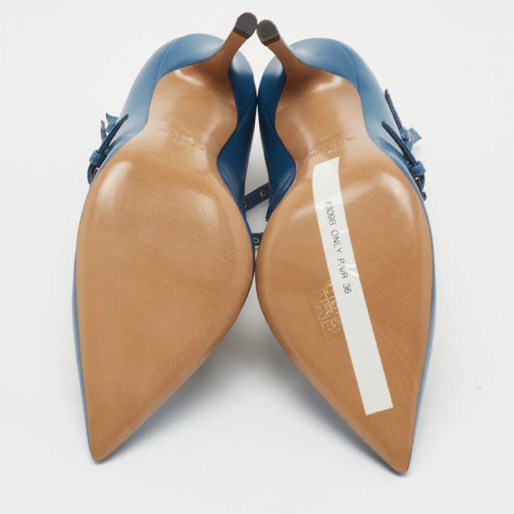 Pre Owned Valentino Blue Leather Love Latch Pumps Size 36