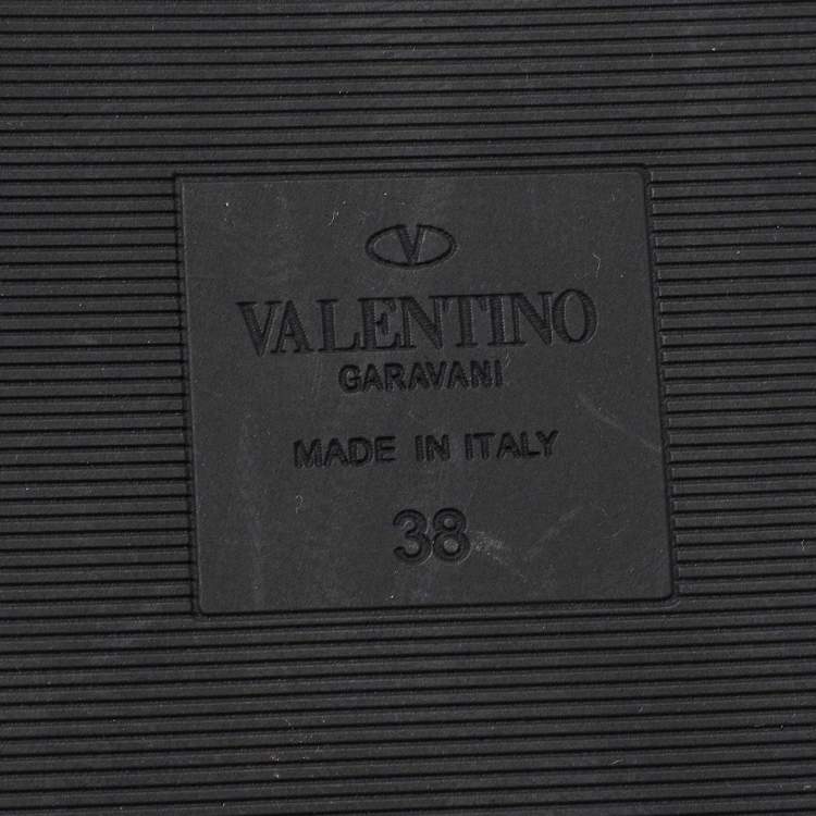 Pre Owned Valentino Black Leather Rose Atelier Fat Slides Size 38