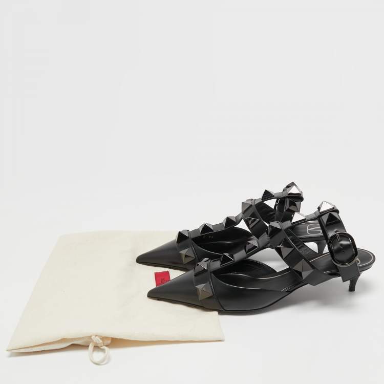 Pre Owned Valentino Black Leather Roman Stud Ankle Strap Pumps Size 39