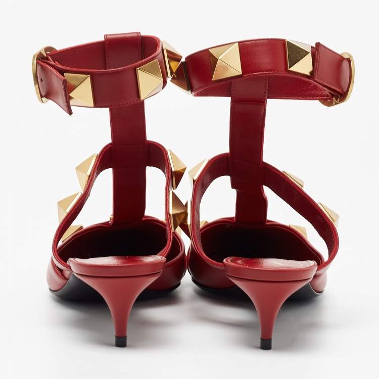 Pre Owned Valentino Red Leather Roman Stud Pumps Size 39
